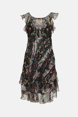 Roberto CavalliSilk Patterned Ruffle Dress