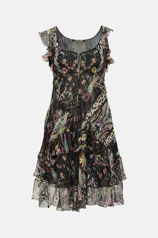Roberto CavalliSilk Patterned Ruffle Dress