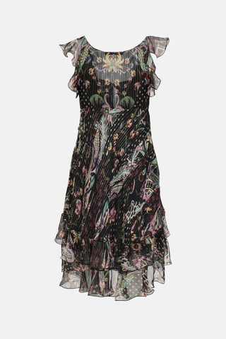Roberto CavalliSilk Patterned Ruffle Dress