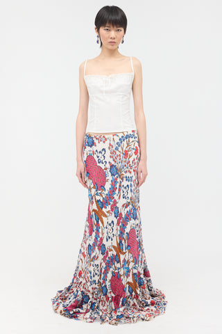 Roberto Cavalli 2006 Silk Printed Maxi Skirt