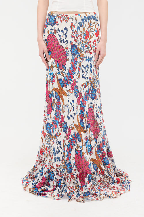 Roberto Cavalli 2006 Silk Printed Maxi Skirt