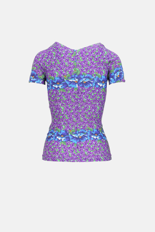 Roberto Cavalli 2008 Floral V-Neck T-Shirt