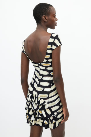 Roberto Cavalli Black & Cream Stone Print Dress