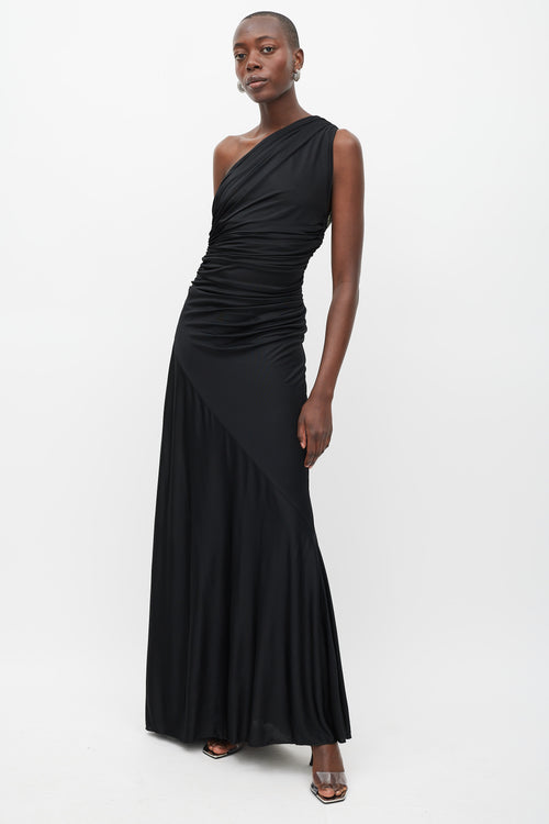 Roberto Cavalli // Black Gathered Jewel Maxi Cut Out Dress VSP Consignment Roberto Cavalli // Black Gathered Jewel Maxi Cut Out Dress VSP Consignment