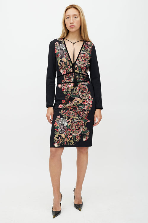 Roberto Cavalli Black & Multicolour Floral Dress