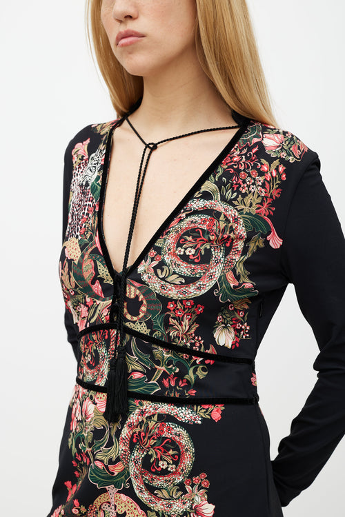 Roberto Cavalli Black & Multicolour Floral Dress