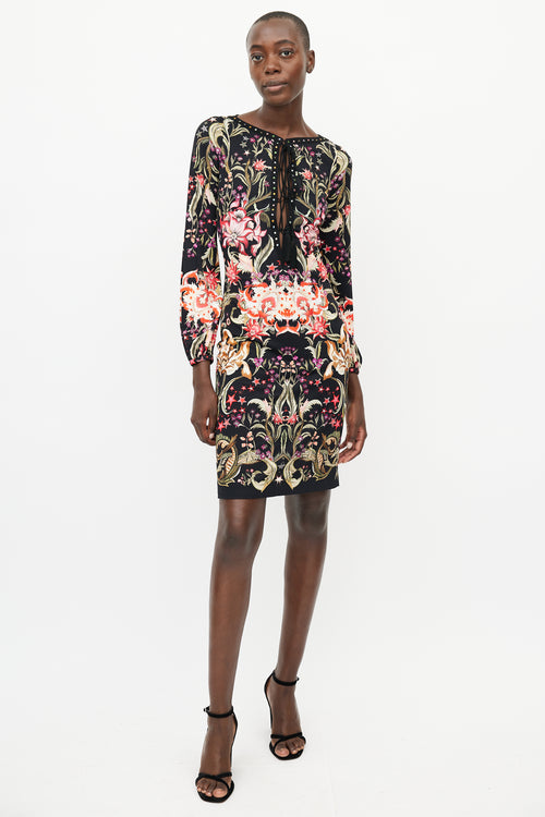 Roberto Cavalli Black & Multicolour Floral Jewel Dress