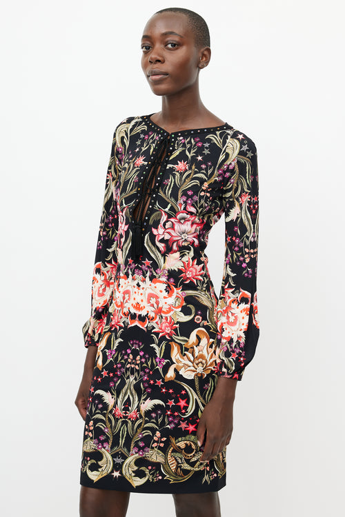 Roberto Cavalli Black & Multicolour Floral Jewel Dress