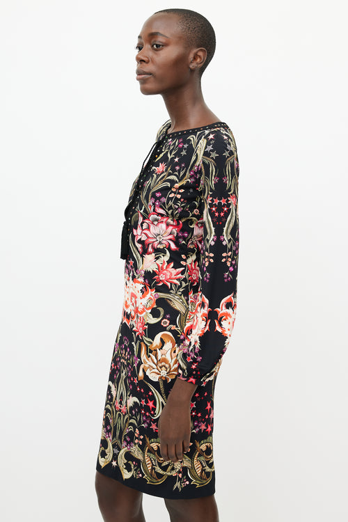 Roberto Cavalli Black & Multicolour Floral Jewel Dress