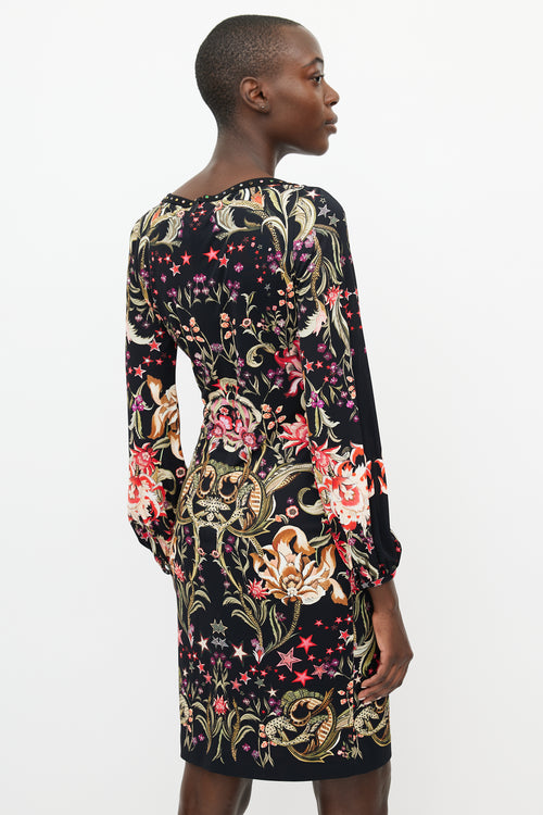 Roberto Cavalli Black & Multicolour Floral Jewel Dress