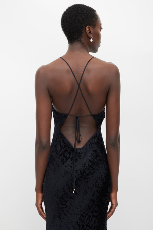 Roberto Cavalli Black Textured Velvet Dress