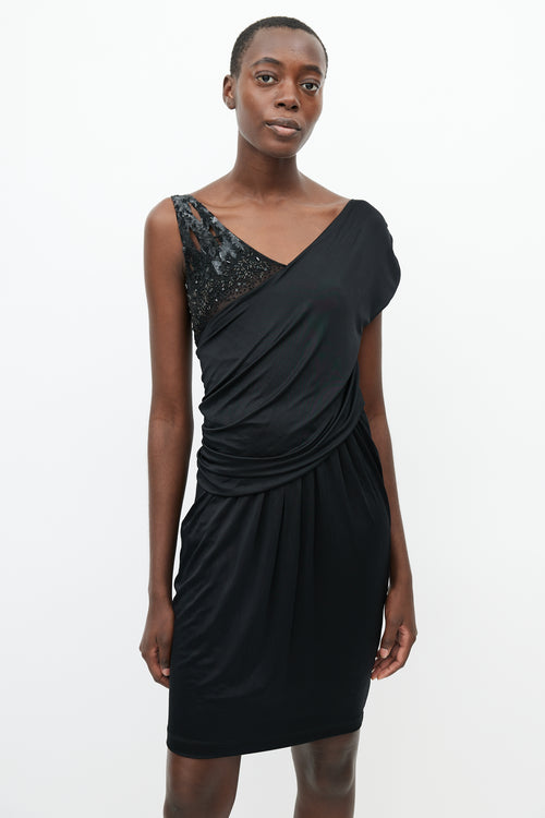 Roberto Cavalli Black Sequin Embellished V-Neck Dress