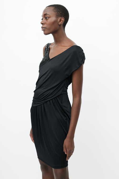 Roberto Cavalli Black Sequin Embellished V-Neck Dress