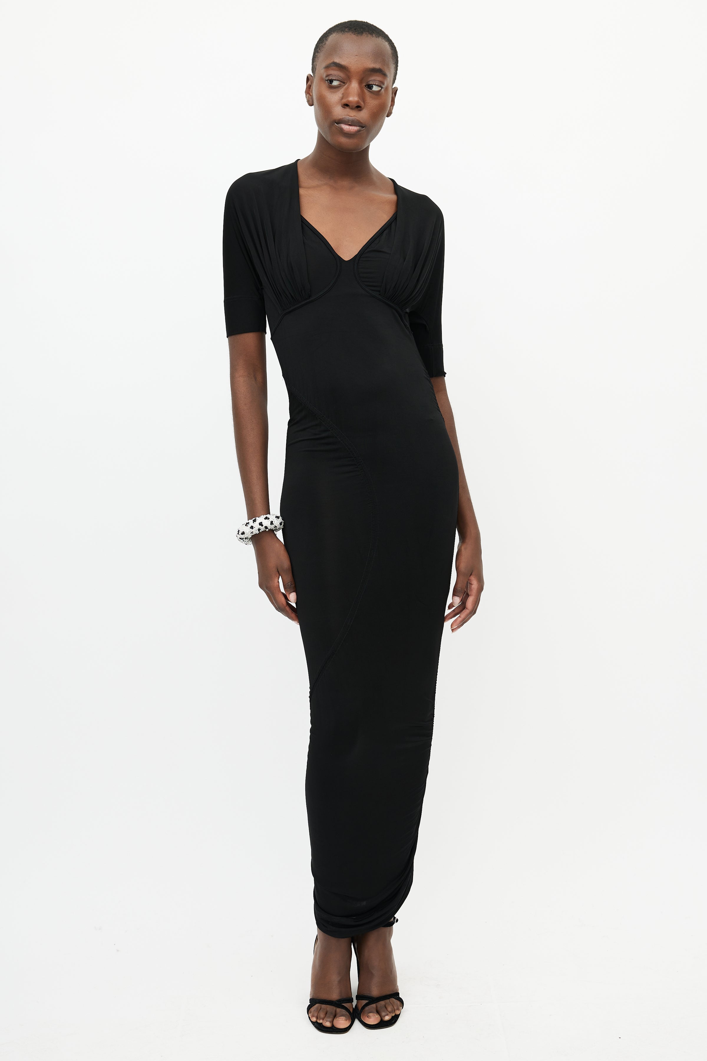 roberto cavalli black dress Roberto Cavalli // Black Smocked Maxi Dress – VSP Consignment