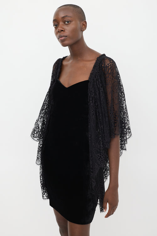 Roberto Cavalli Black Velvet Lace Sleeve Dress