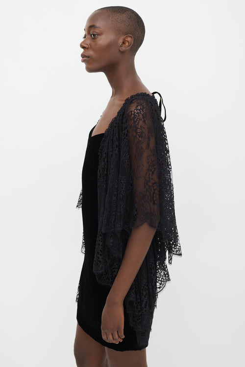 Roberto Cavalli Black Velvet Lace Sleeve Dress