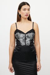 Roberto Cavalli Black & White Satin Lace Bustier Top