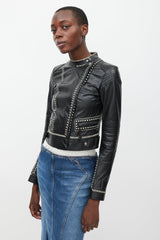 Roberto Cavalli Black & White Whipstich Leather Jacket