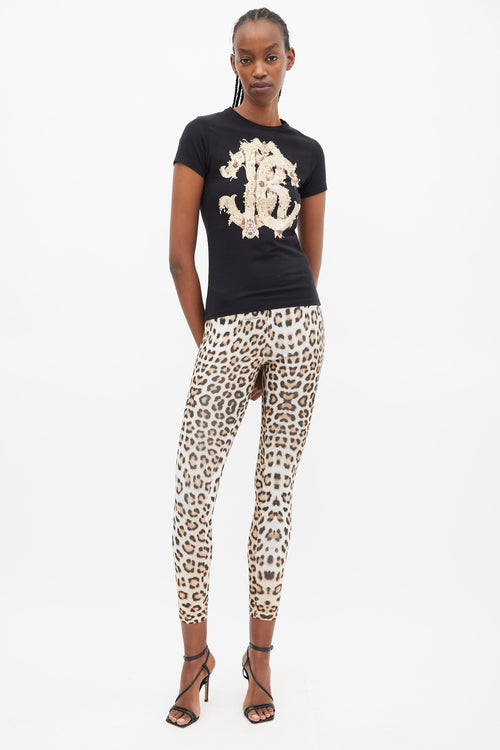 Roberto Cavalli Black & Yellow Ornate Logo T-Shirt