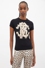 Roberto Cavalli Black & Yellow Ornate Logo T-Shirt
