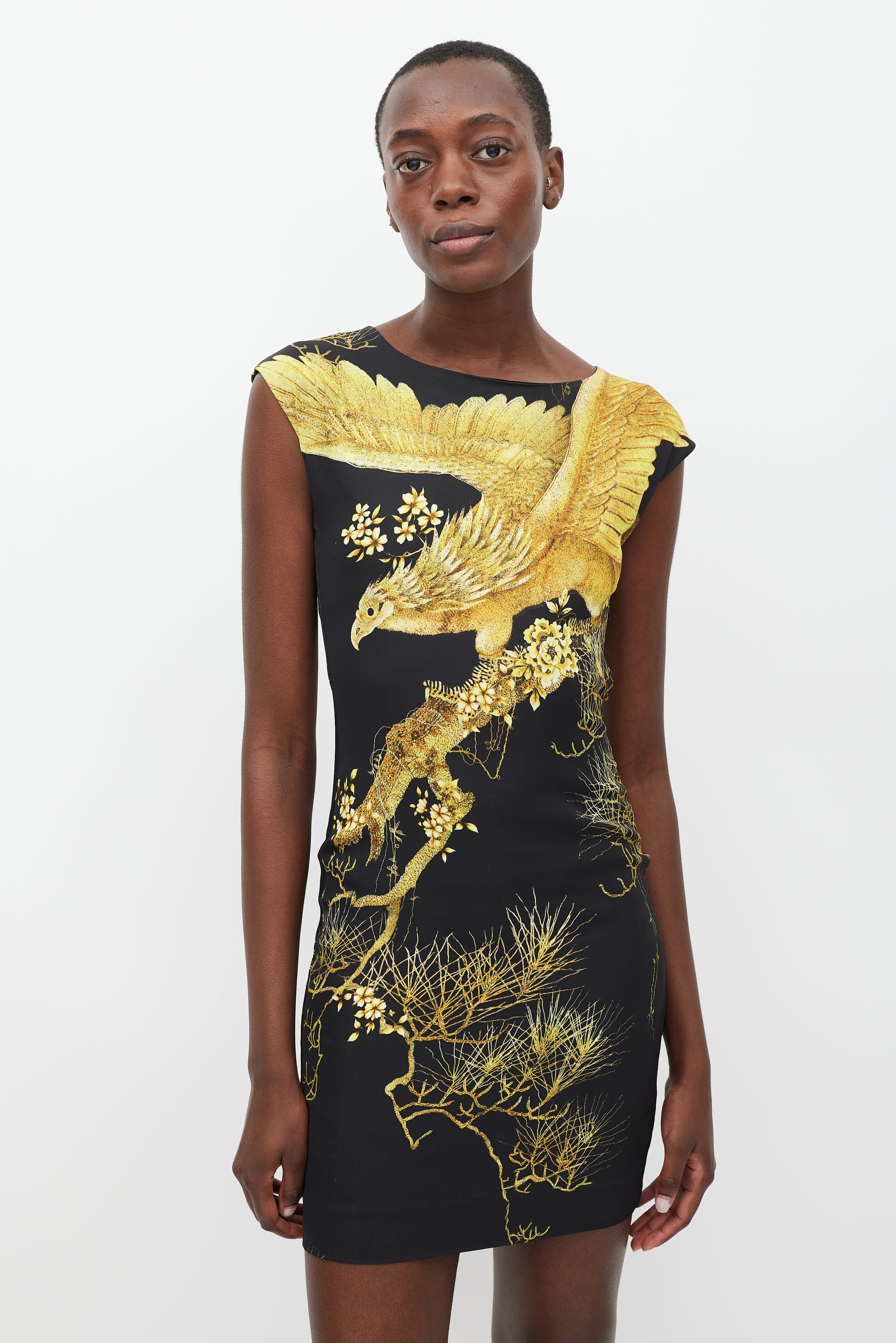 Roberto Cavalli // Black & Yellow Printed Sheath Dress VSP Consignment Roberto Cavalli // Black & Yellow Printed Sheath Dress VSP Consignment