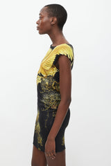 Roberto Cavalli Black & Yellow Printed Sheath Dress