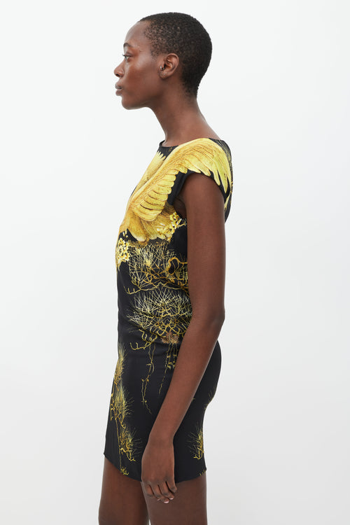 Roberto Cavalli Black & Yellow Printed Sheath Dress