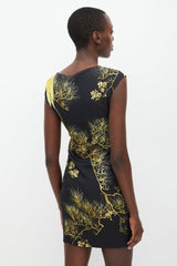 Roberto Cavalli Black & Yellow Printed Sheath Dress