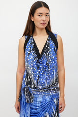 Roberto Cavalli Blue & Black Polka Dot Gathered Belted Dress