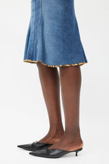 Roberto Cavalli Blue & Brown Leather Patch Pocket Denim Skirt