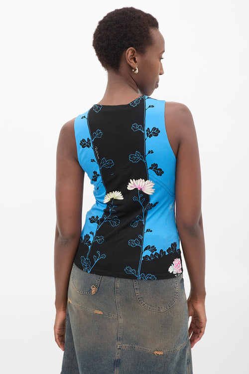 Roberto Cavalli Blue & Multi Floral Cowl Neck Top