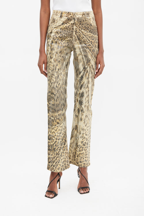 Roberto Cavalli Brown & Cream Printed Sequinned Pants