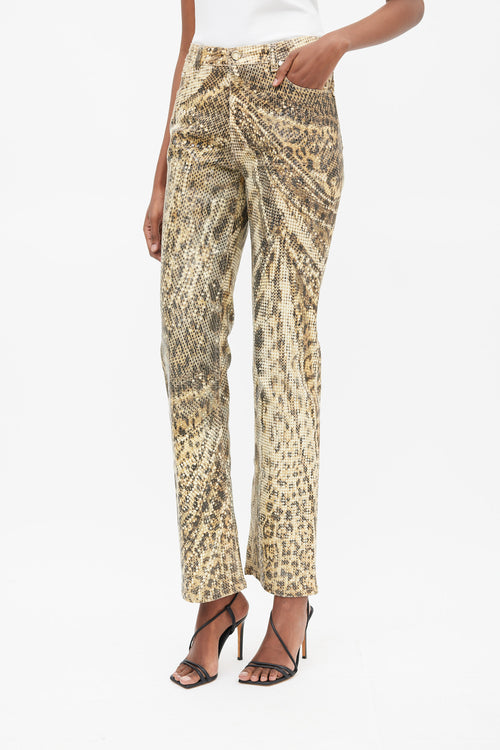 Roberto Cavalli Brown & Cream Printed Sequinned Pants