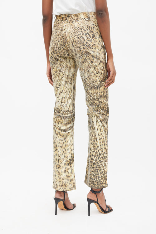 Roberto Cavalli Brown & Cream Printed Sequinned Pants