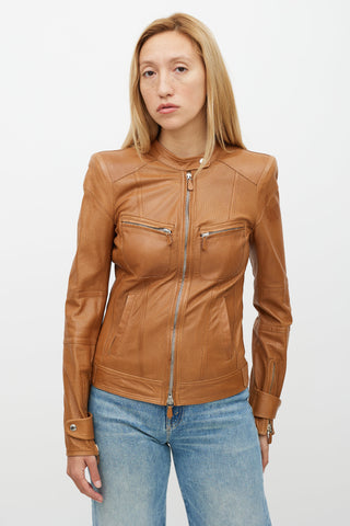 Roberto Cavalli Brown Perforated Leather Jacket