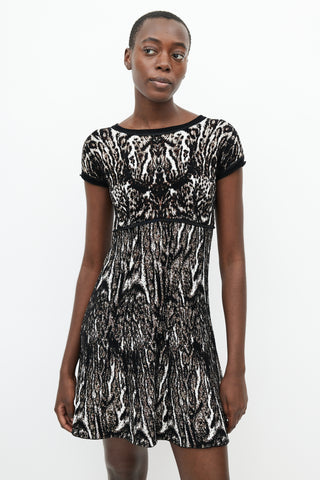Roberto Cavalli Brown & White Knit Skater Dress
