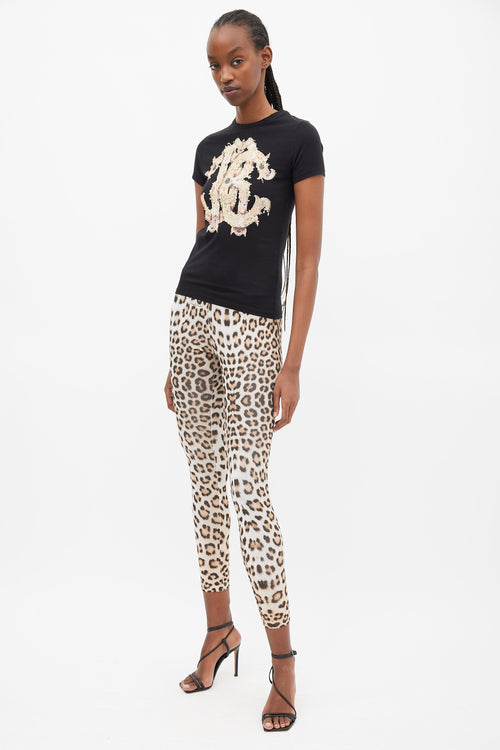 Roberto Cavalli Brown & White Printed Legging