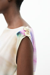 Roberto Cavalli Cream & Purple Silk Floral Dress