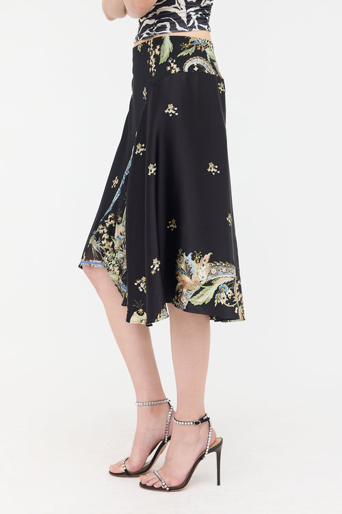 Roberto Cavalli FW 2005 Silk Satin Printed Skirt