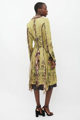 Roberto Cavalli Green & Multicolour Layered Silk Coat