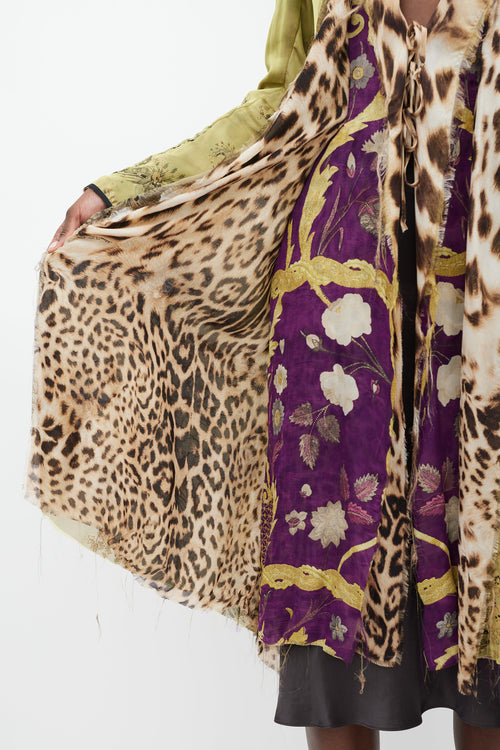 Roberto Cavalli Green & Multicolour Layered Silk Coat