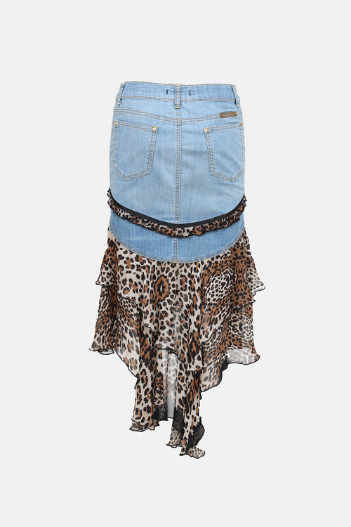 Denim Patterned Ruffle Skirt