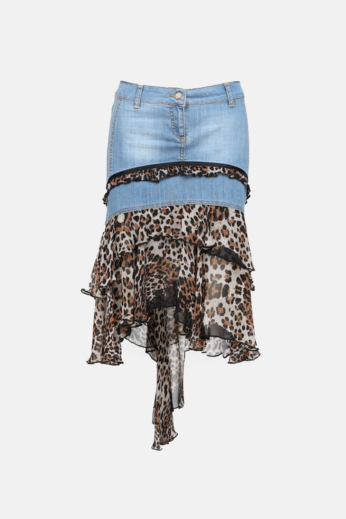 Denim Patterned Ruffle Skirt