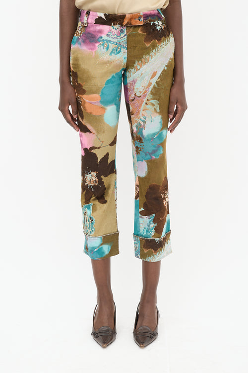 Roberto Cavalli Brown & Multicolour Corduroy Floral Trouser