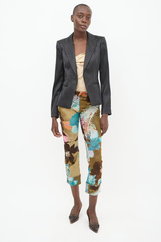 Roberto Cavalli Brown & Multicolour Corduroy Floral Trouser