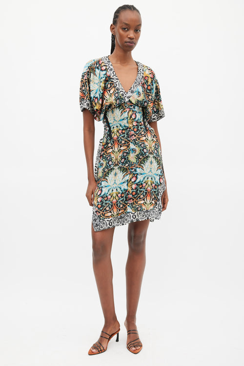 Roberto Cavalli Black & Multicolour Floral Lace Up Dress