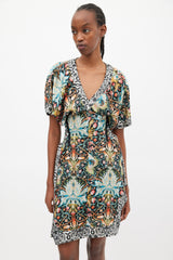 Roberto Cavalli Black & Multicolour Floral Lace Up Dress