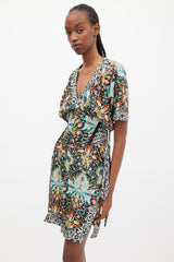 Roberto Cavalli Black & Multicolour Floral Lace Up Dress