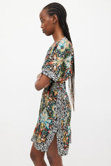 Roberto Cavalli Black & Multicolour Floral Lace Up Dress