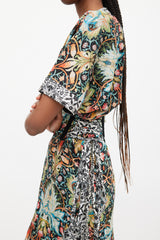 Roberto Cavalli Black & Multicolour Floral Lace Up Dress